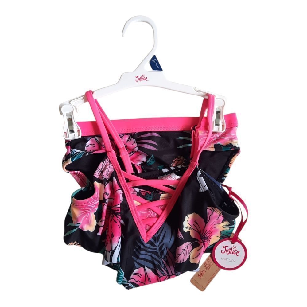 Justice Pink and Black Floral Swimsuit